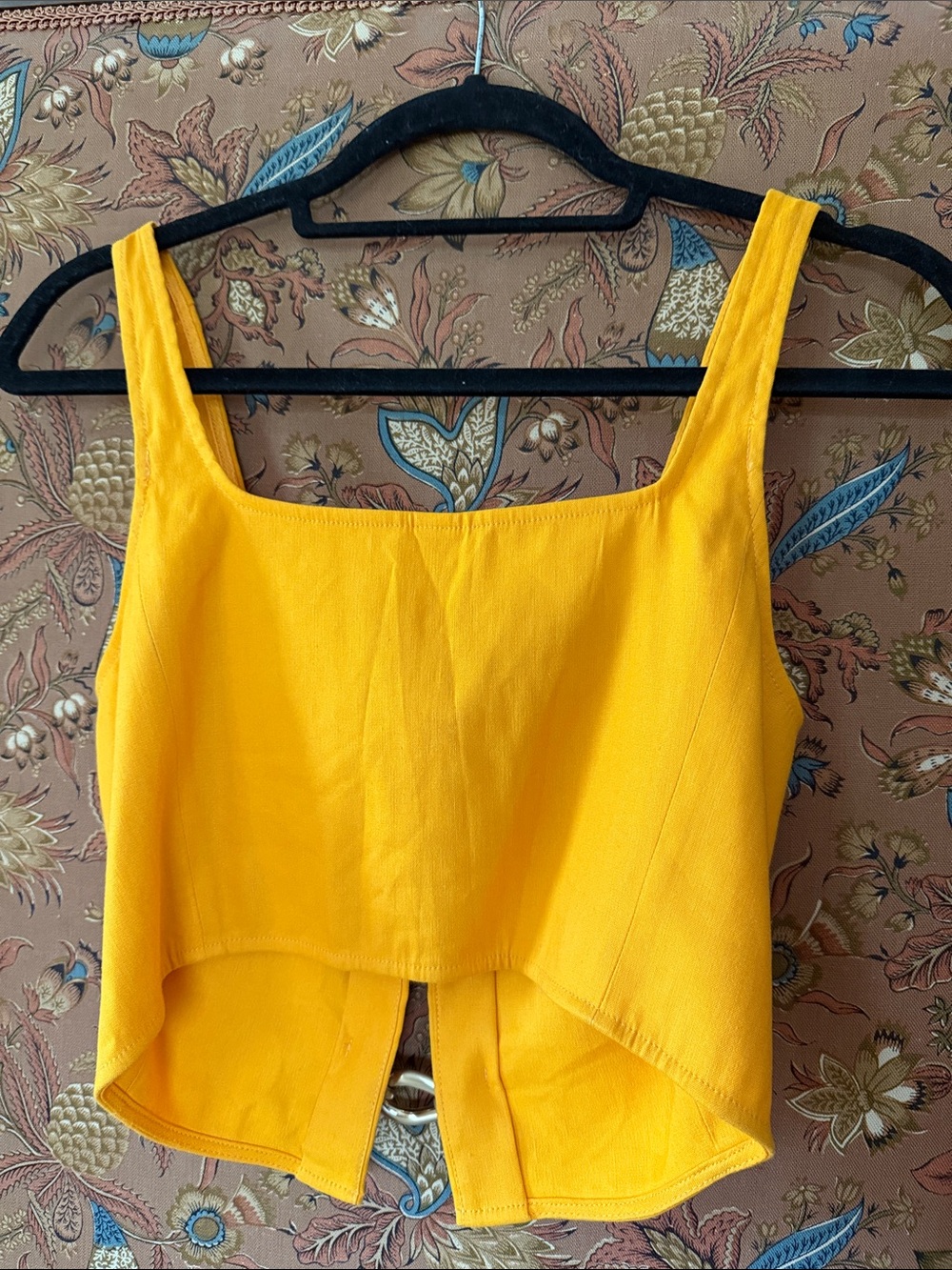 cult gaia Yellow Floral-Embroidered Annie Crop Top with Gold Links - Picture 4 of 5